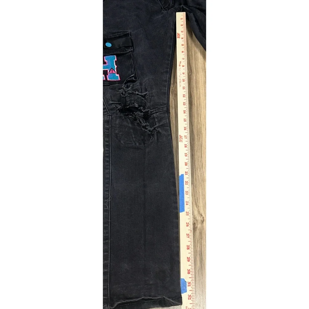 Smoke Rise Mens Distressed Graffiti Cargo Pants 36x34‎ Black Grunge Urban Street